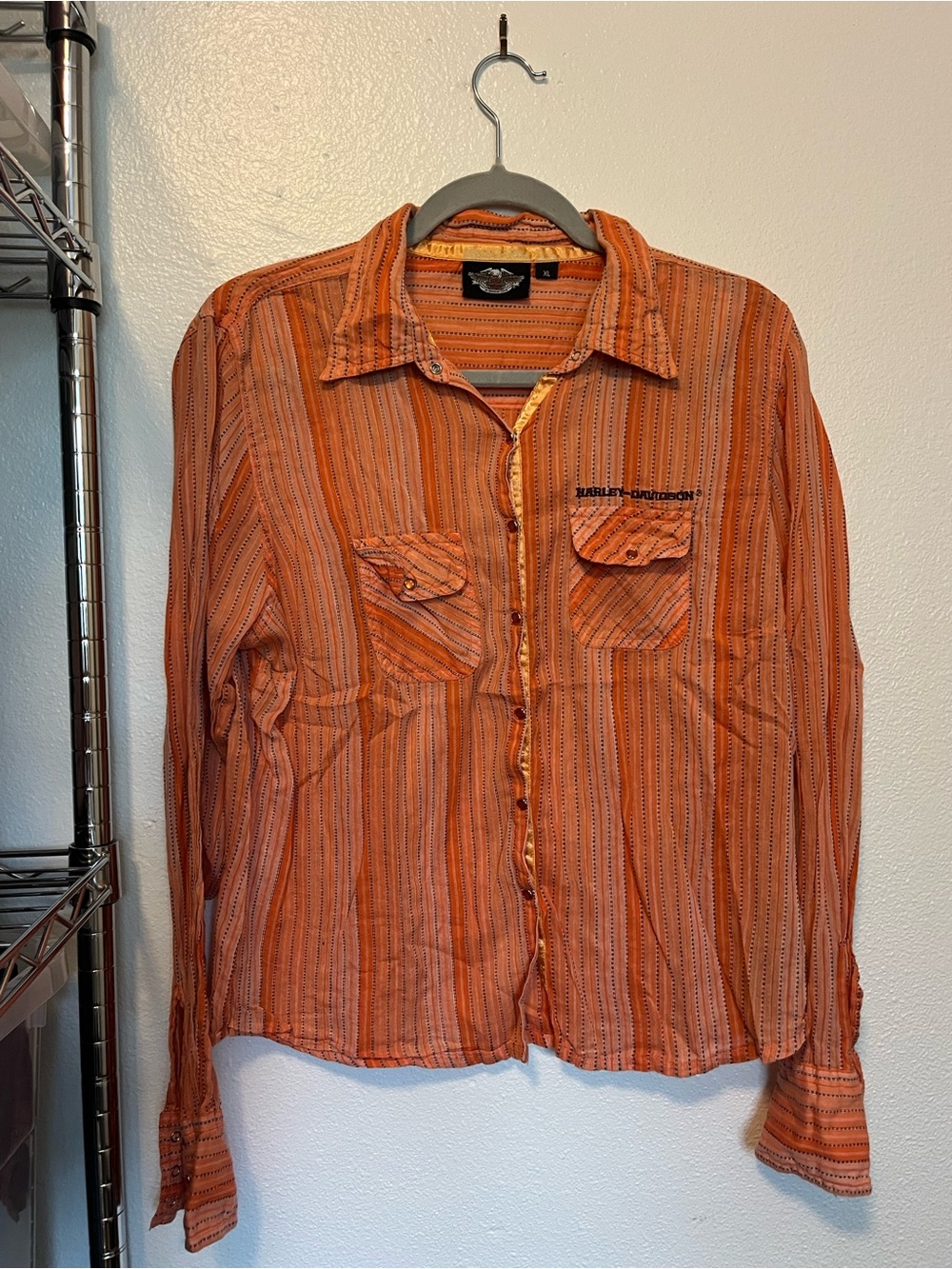 Vintage Harley-Davidson Orange Multi-Stripe Button-Down Shirt